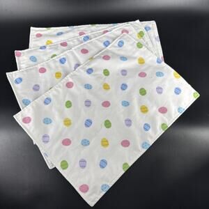Set of 4 Colorful Easter Egg Placemats 12” X 17” Blue Plaid Backing
